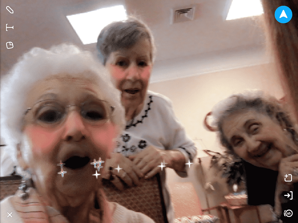Arlene Kemph, Rebecca McNeese and Margaret Prince, Morning Pointe of Columbia residents, played with Snapchat.