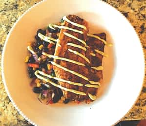Zuelly's dish featured boneless, blackened tilapia with roasted corn and a black bean salad, all drizzled with a creamy avocado aioli in a RSBT-free, low-fat Greek yogurt base. Colorful ingredients and fresh flavors, such as cilantro and lime, were carefully plated to accentuate the fish entree.