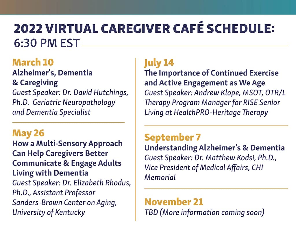 Virtual Caregiver Cafe 2022 Schedule