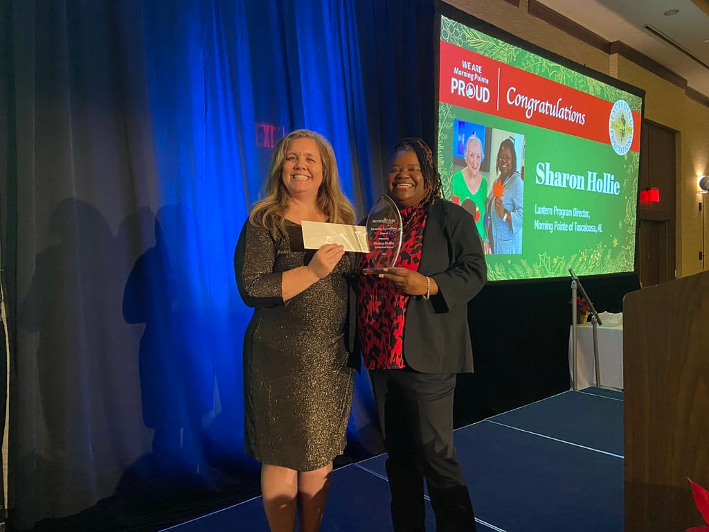 photo of Tonie Venable, Vice President of Morning Pointe's Cumberland Region, with Sharon Hollie, Lantern Program Director at Morning Pointe of Tuscaloosa 