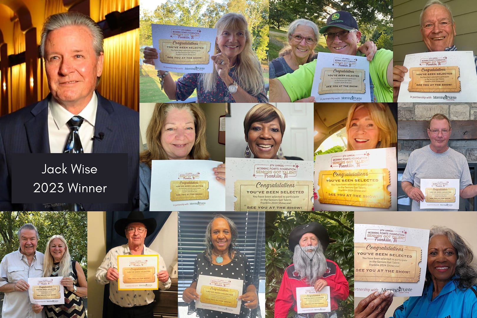 collage of 2024 Morning Pointe Foundation Seniors Got Talent Franklin contestants with Jack Wise