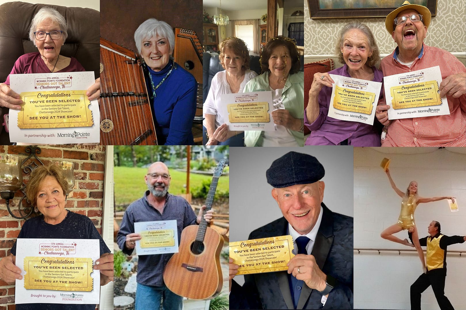 Seniors Got Talent Chattanooga acts 2024 collage with 8