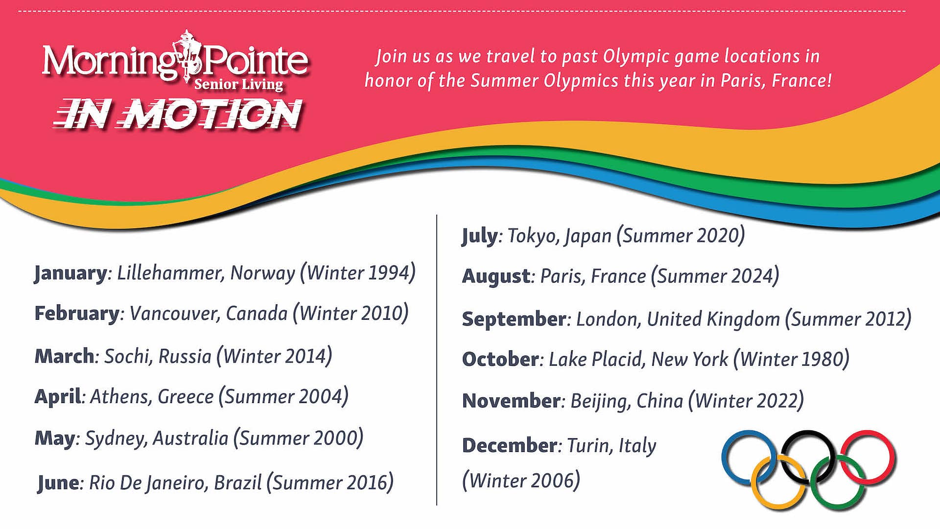 list of Morning Pointe in Motion locations for 2024