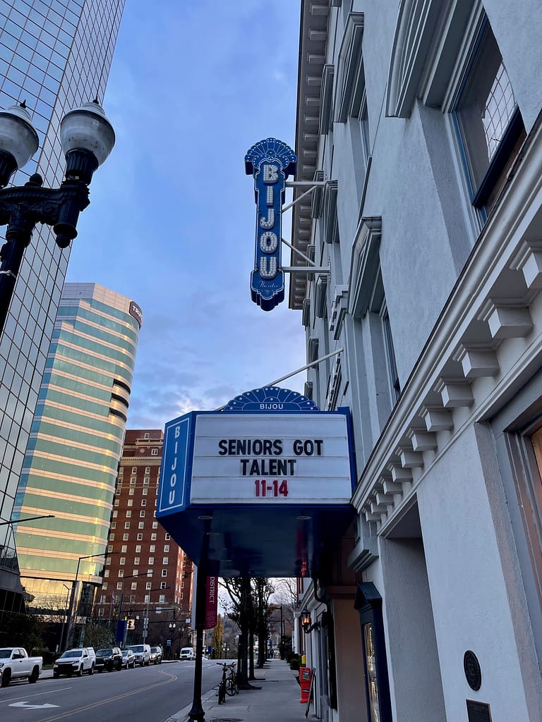 photo of Seniors Got Talent sign at The Bijou Theatre