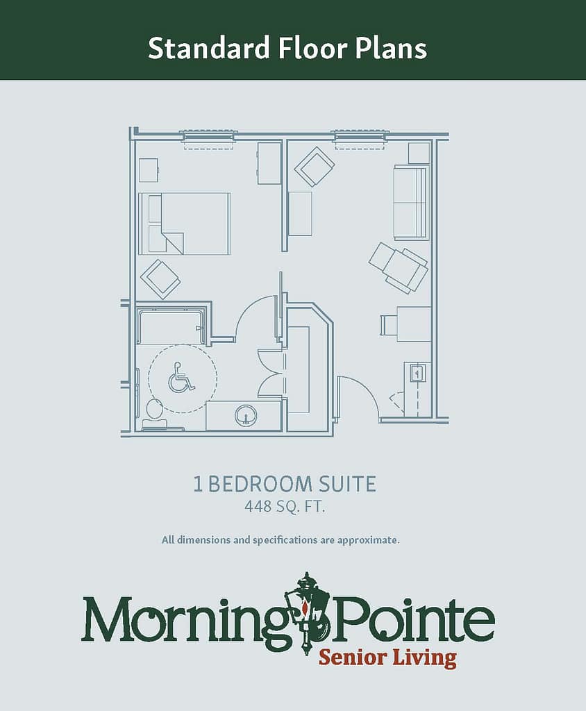 448 square foot 1 bedroom suite floorplan