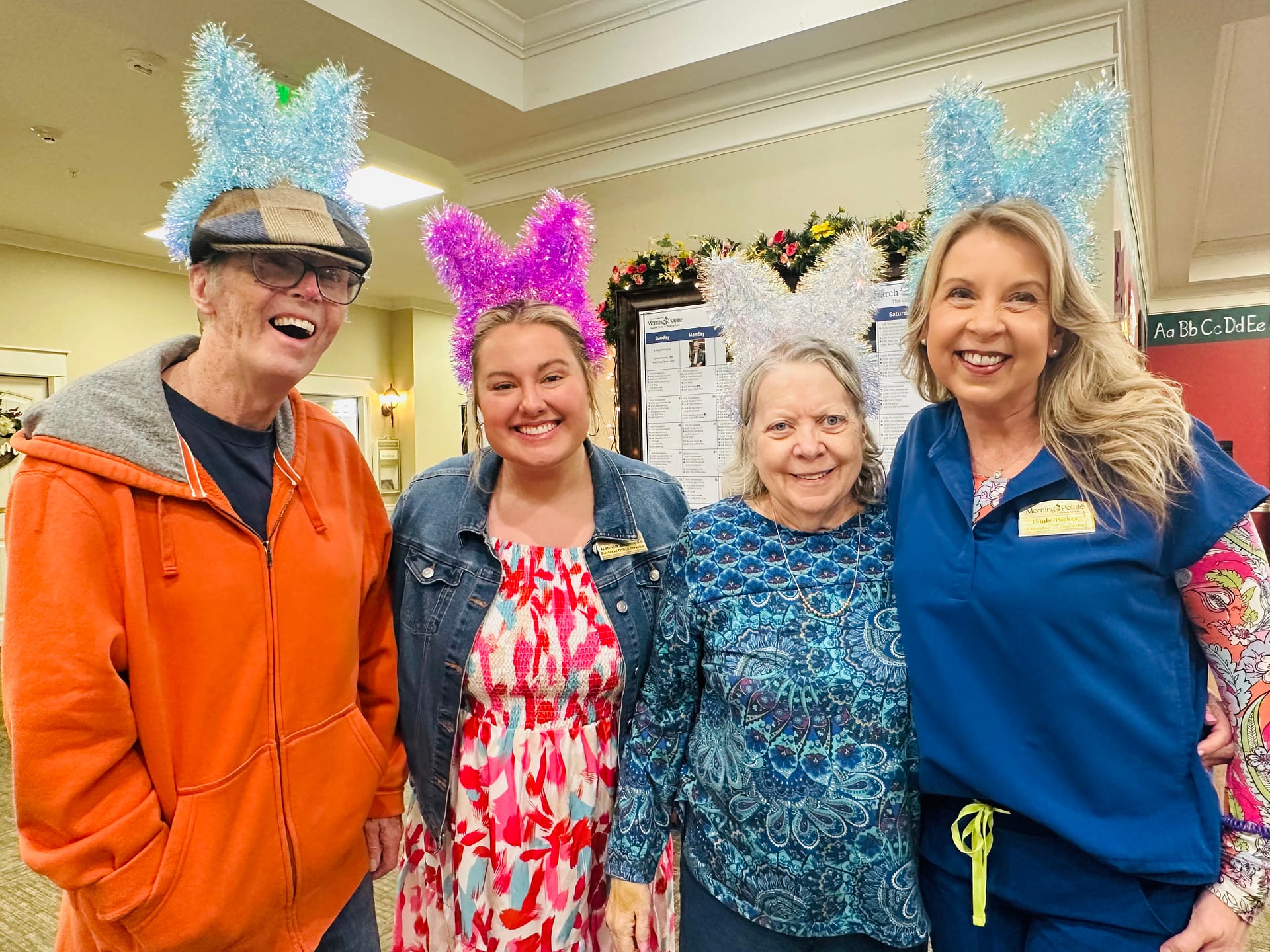 photo of Easter festivities at Morning Pointe of East Hamilton's Lantern unit with Hannah Thurmond, business office director at the new community, and Cindy Tucker, director of nursing at the new community