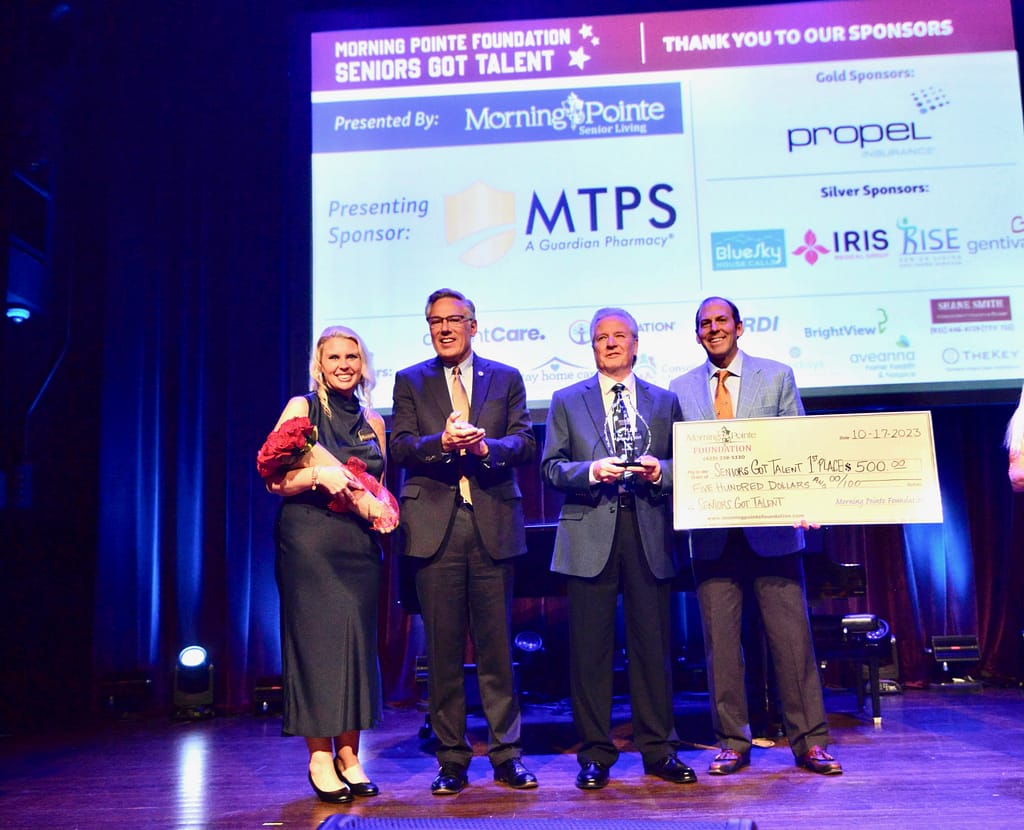 photo, left to right: Miranda Perez, Morning Pointe Foundation Executive Director; Greg A. Vital, Morning Pointe Senior Living President and Co-Founder; Jack Wise, winner; and Franklin Farrow, Morning Pointe Senior Living CEO and Co-Founder