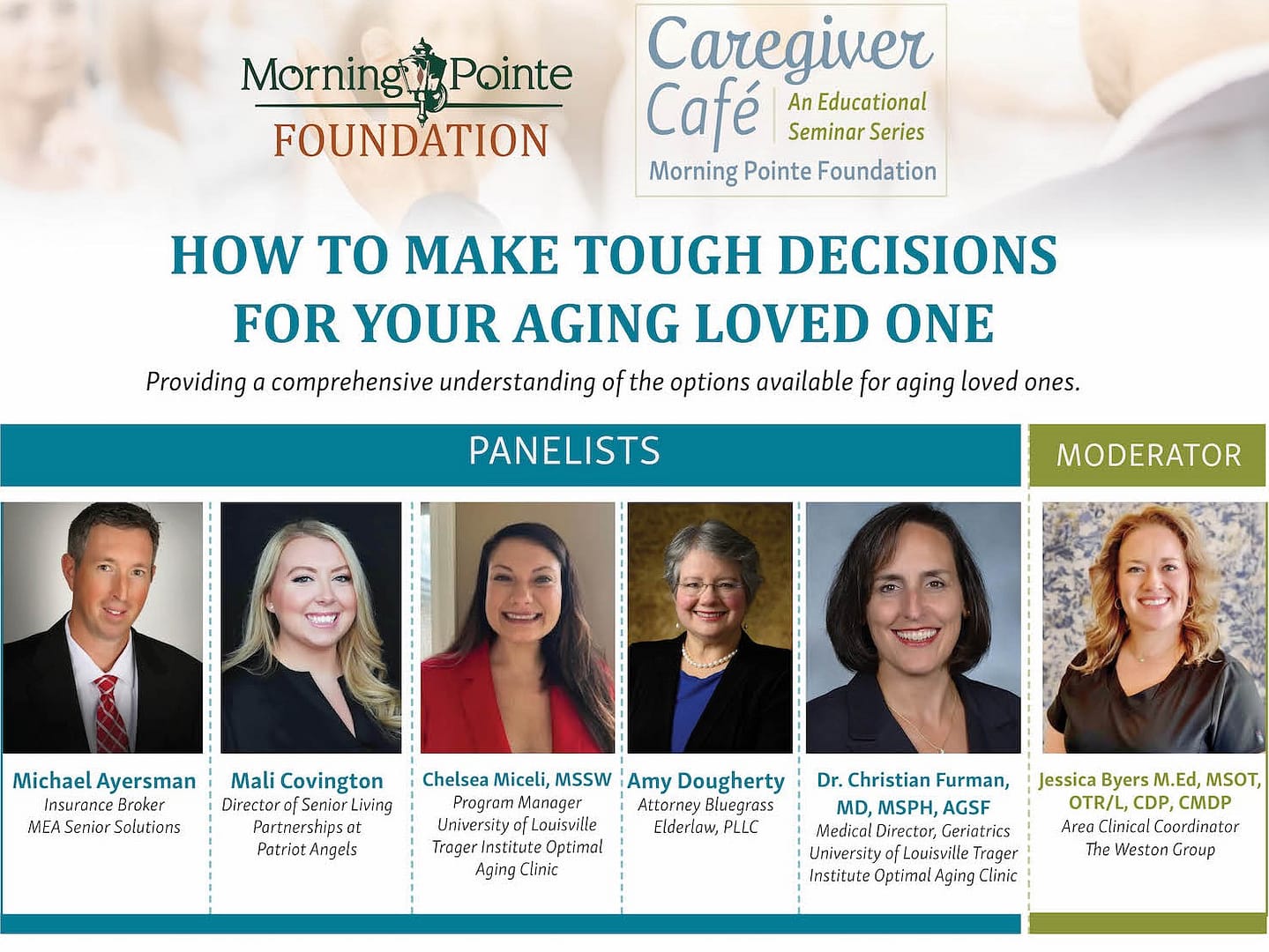 image of panelists and moderator for April 2024 Caregiver Café in Lexington