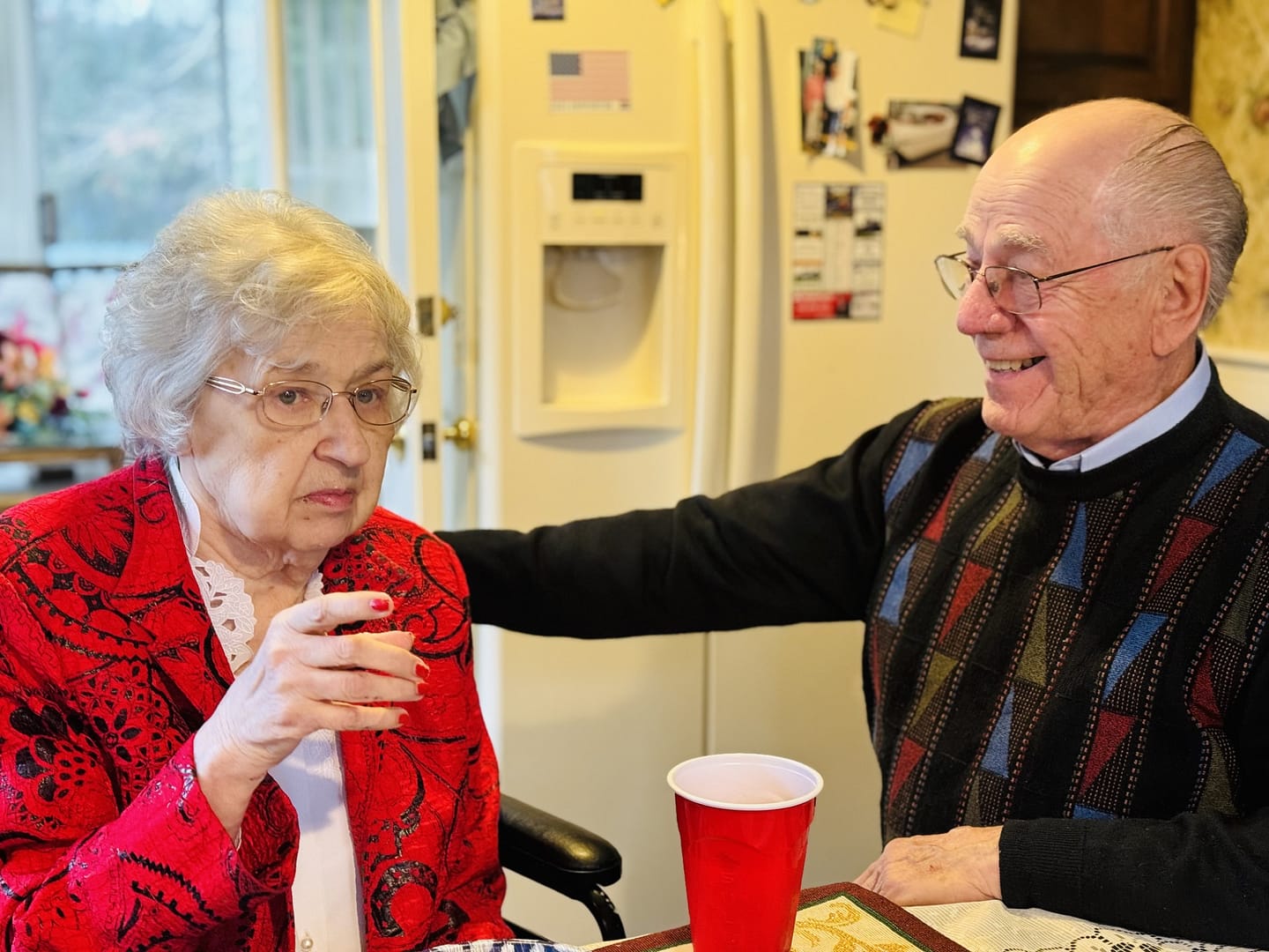 photo of Linda and Bert Hahn sharing a meal together