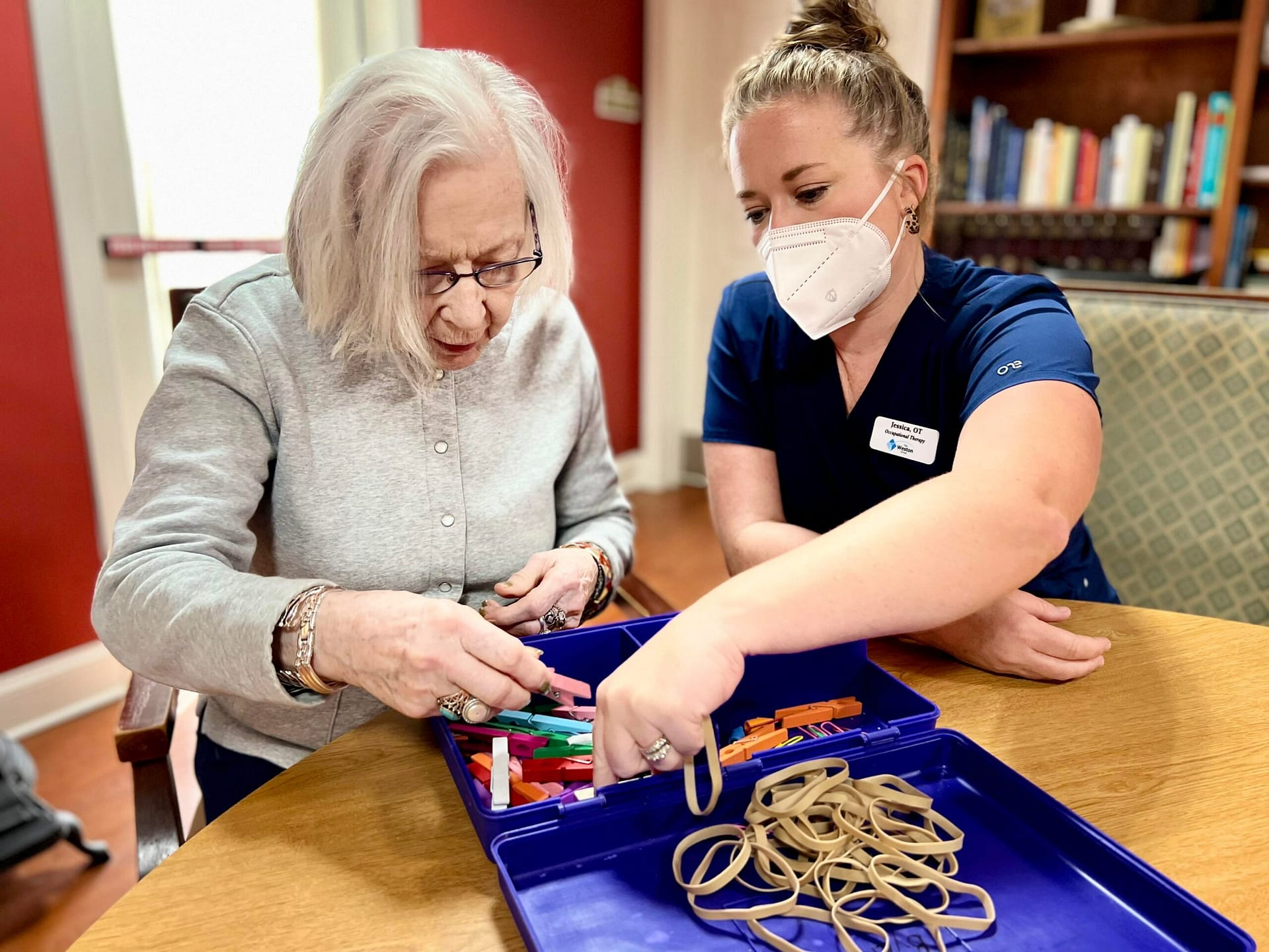 Photo of Occupational Therapist Jessica Byers and Resident Emily Shaw