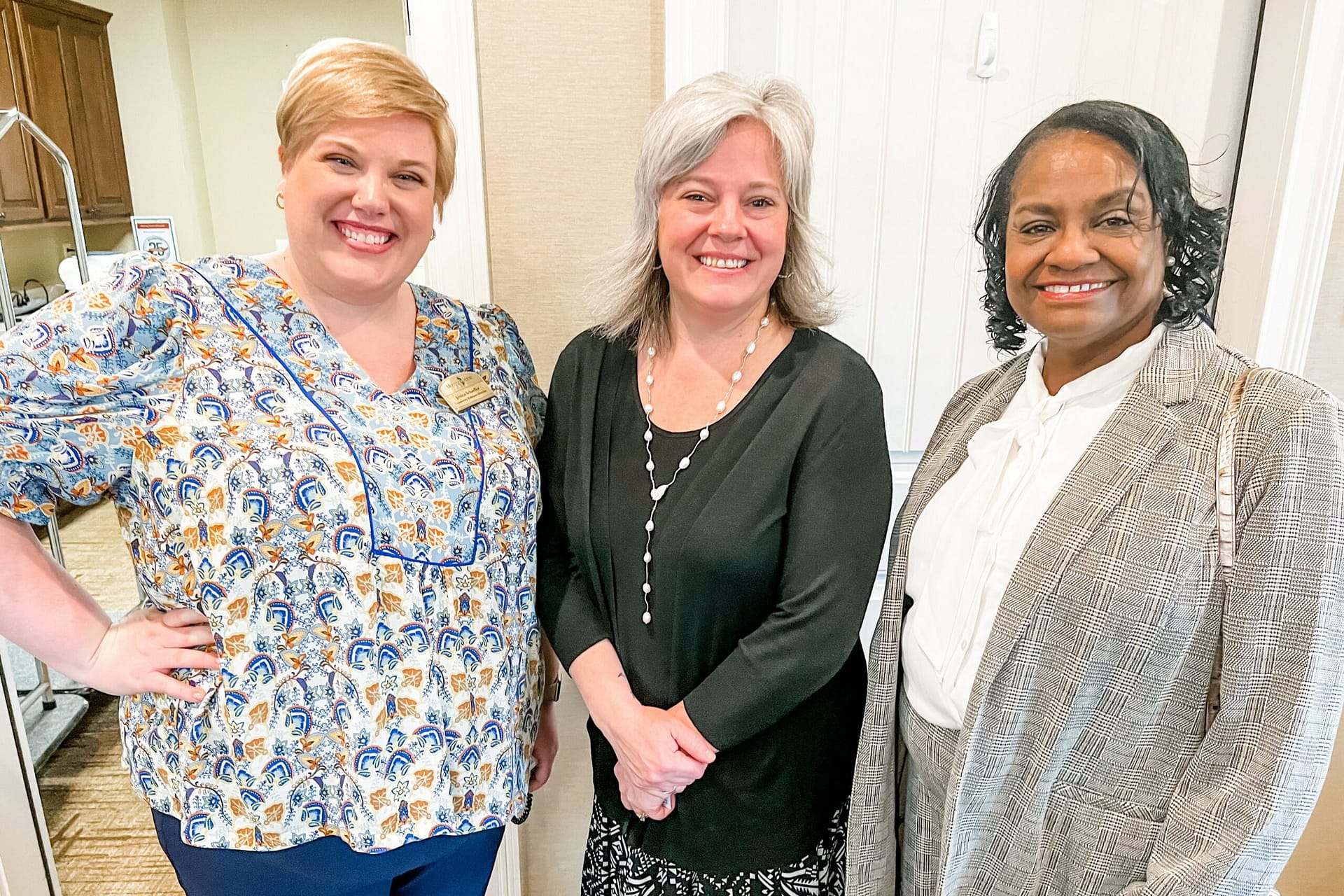 photo of (left to right) Jessica Schaeffer, Community Relations Director at Morning Pointe of Knoxville; Kristy Ritch, Executive Director at Morning Pointe of Knoxville; and Pellissippi Nursing Professor Donna M. Johnson