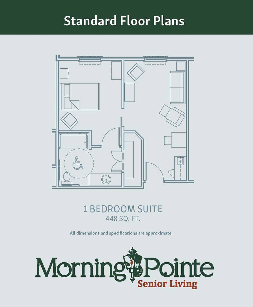 448 square foot 1 bedroom suite floorplan