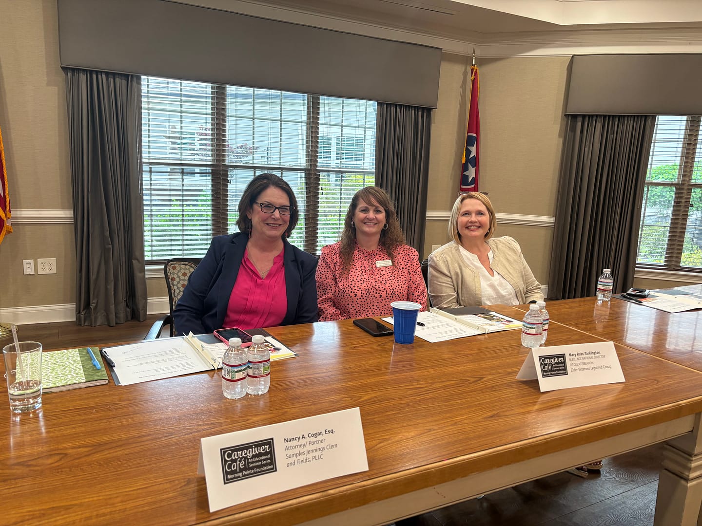 photo, The Caregiver Cafe panelists, left to right: Nancy A. Cogar, Esq.; Mary Ross-Tarkington; and Misty Bolt