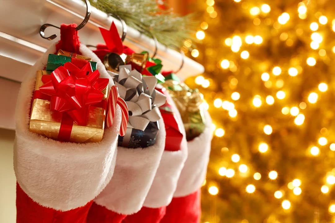 Christmas stockings hanging from mantle