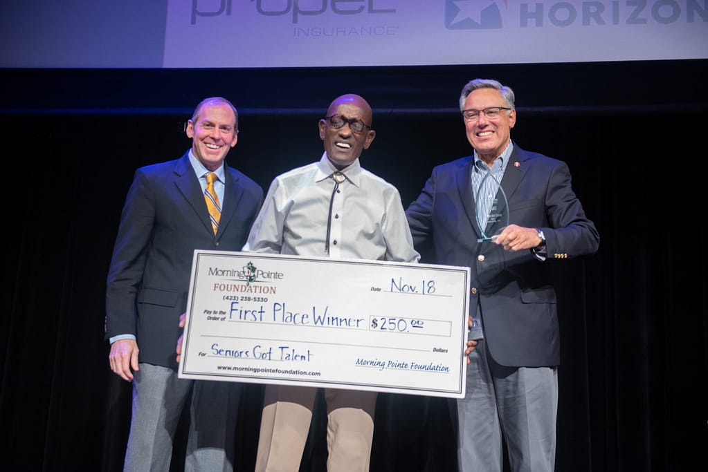 Left to right: Franklin Farrow, Morning Pointe Co-Founder and CEO; James Taylor, first-place winner 2021; and Greg Vital, Morning Pointe Co-Founder and President 