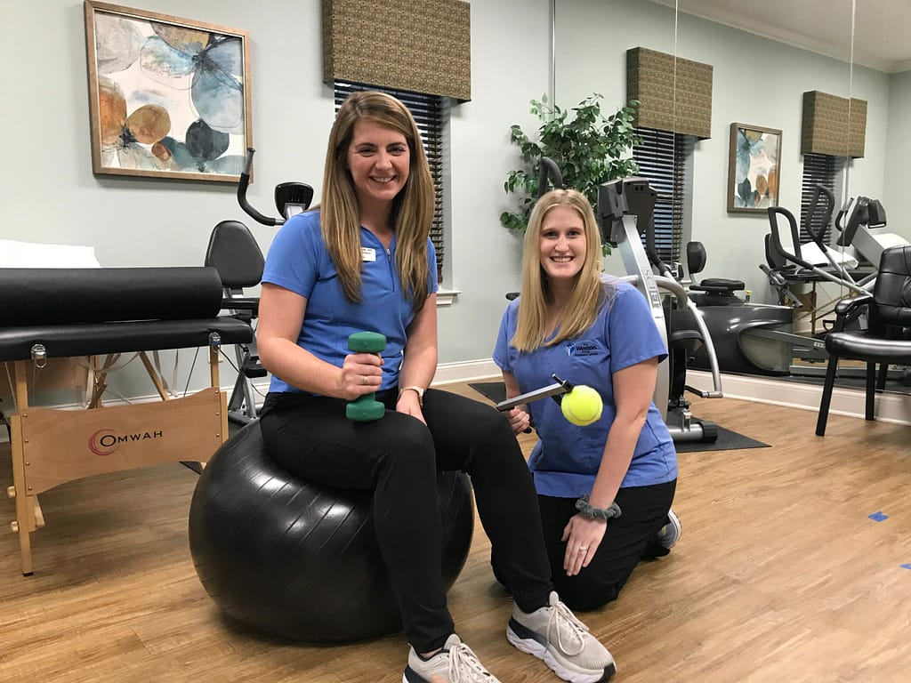 photo of Hannah Doyle (left) and Rachel Burgess, OTs at Morning Pointe's Chattanooga-area campuses