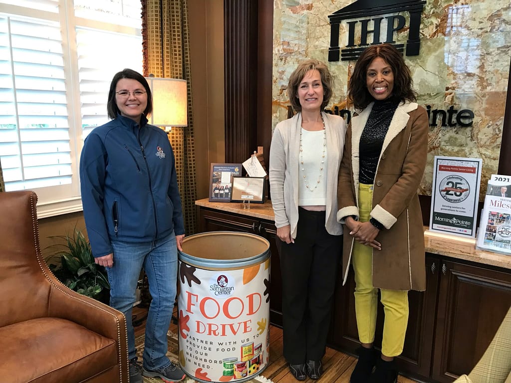 photo of Erin Barthle, assistant to the executive director at The Samaritan Center; Allison Irwin, accounting assistant at Morning Pointe Senior Living’s home office; and Rocquel Thompson, community relations coordinator with The Samaritan Center
