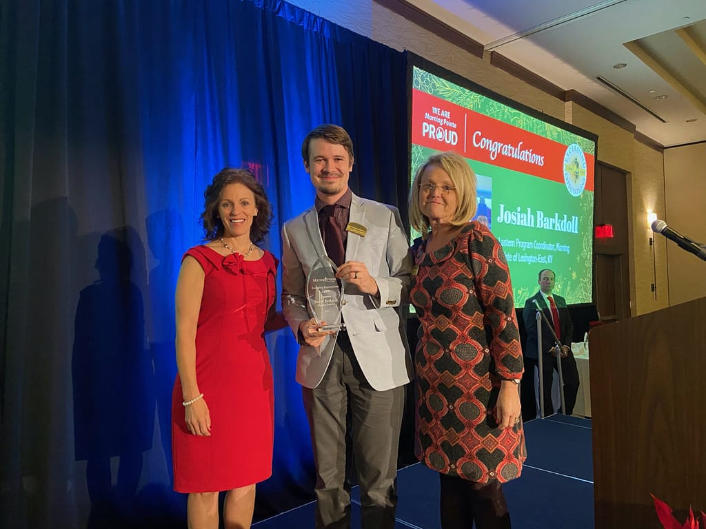 photo of (left to right): Dana Boblitt, Bluegrass Region Vice President; Josiah Barkdoll, Lantern Program Coordinator for Morning Pointe of Lexington-East; and Staci Dennis, Bluegrass Region Vice President