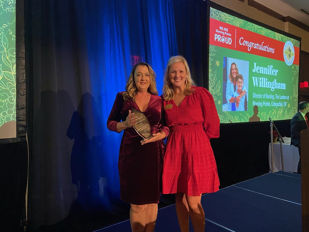 Jennifer Willingham, Director of Nursing at The Lantern at Morning Pointe of Collegedale, with Abby Medley, Vice President of Morning Pointe's Appalachian Region