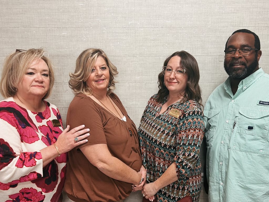 photo of Morning Pointe at Happy Valley staff (left to right) Pam Turley, Executive Director; Teresa Whited, Life Enrichment Director; Hannah Dahany, Lantern Program Director; and Eli Gaines, Maintenance Director