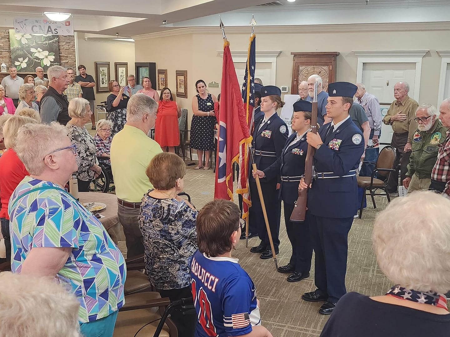 Photo of the Hixson High School Air Force JROTC Color Guard presenting the colors