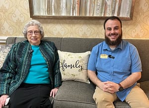 photo of Janie Amburn, Morning Pointe of Lenoir City resident, with James Ford, business office director