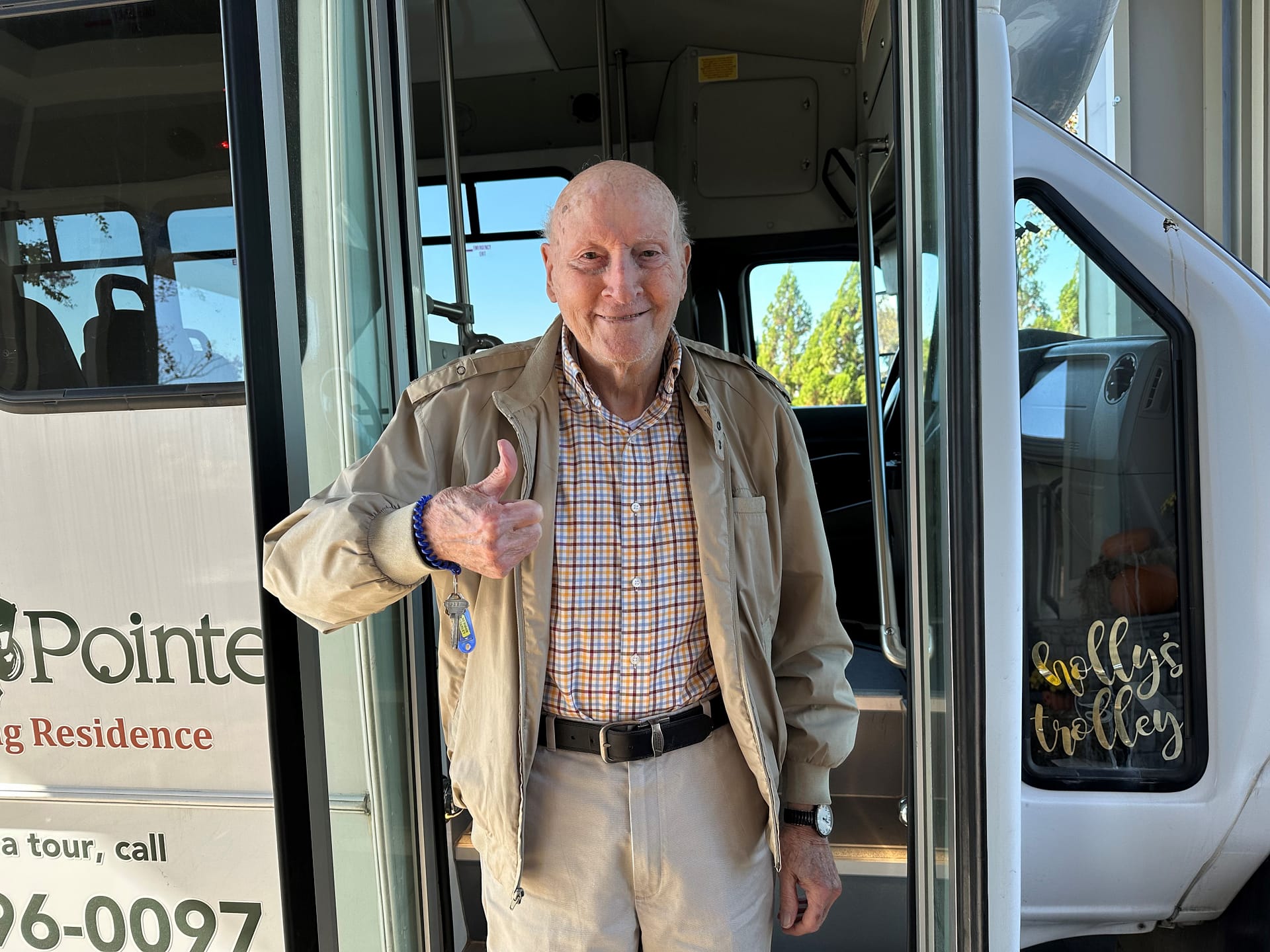 photo of Newman with the Morning Pointe bus