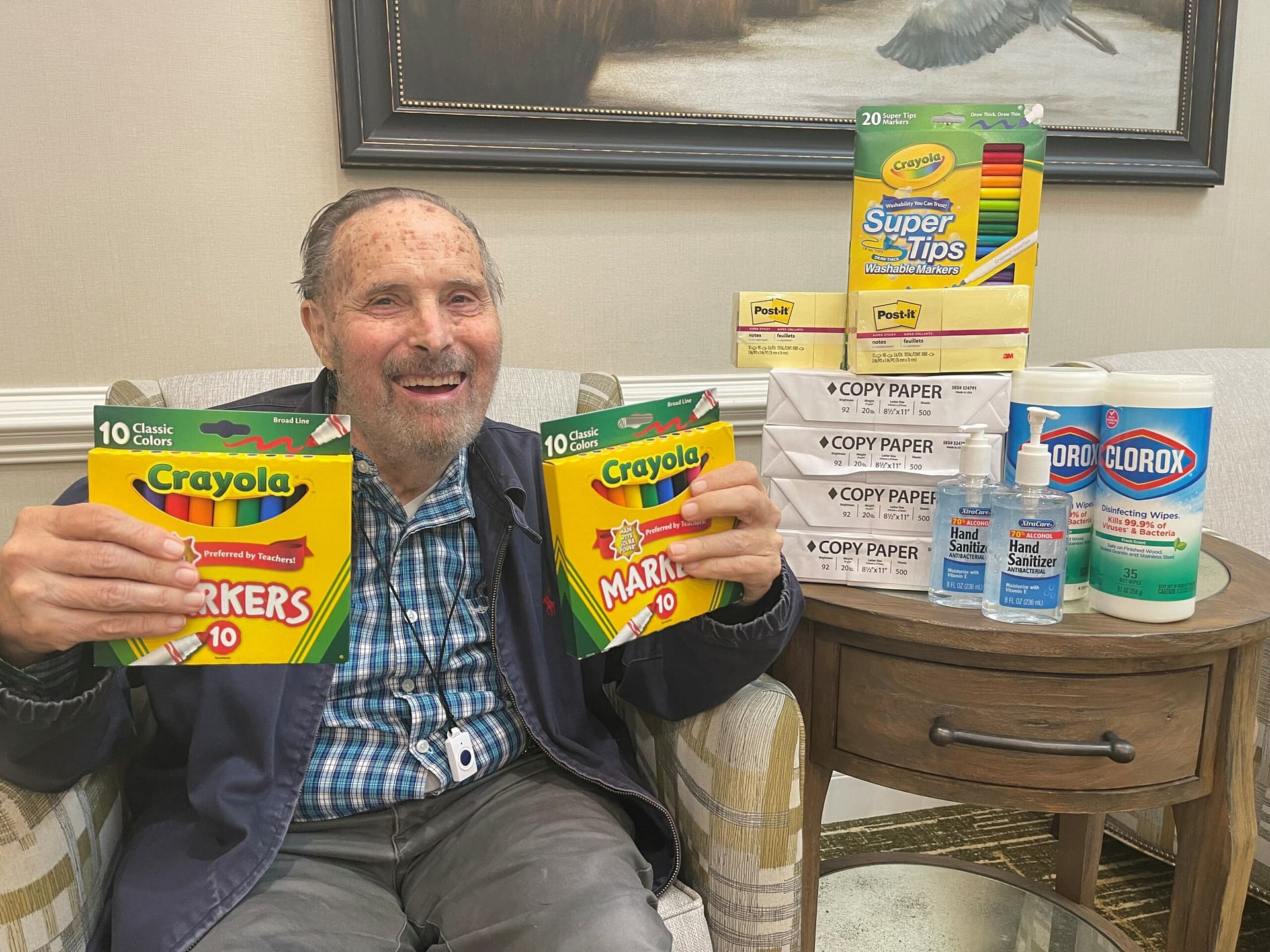 photo of resident at Morning Pointe of Chattanooga with school supplies