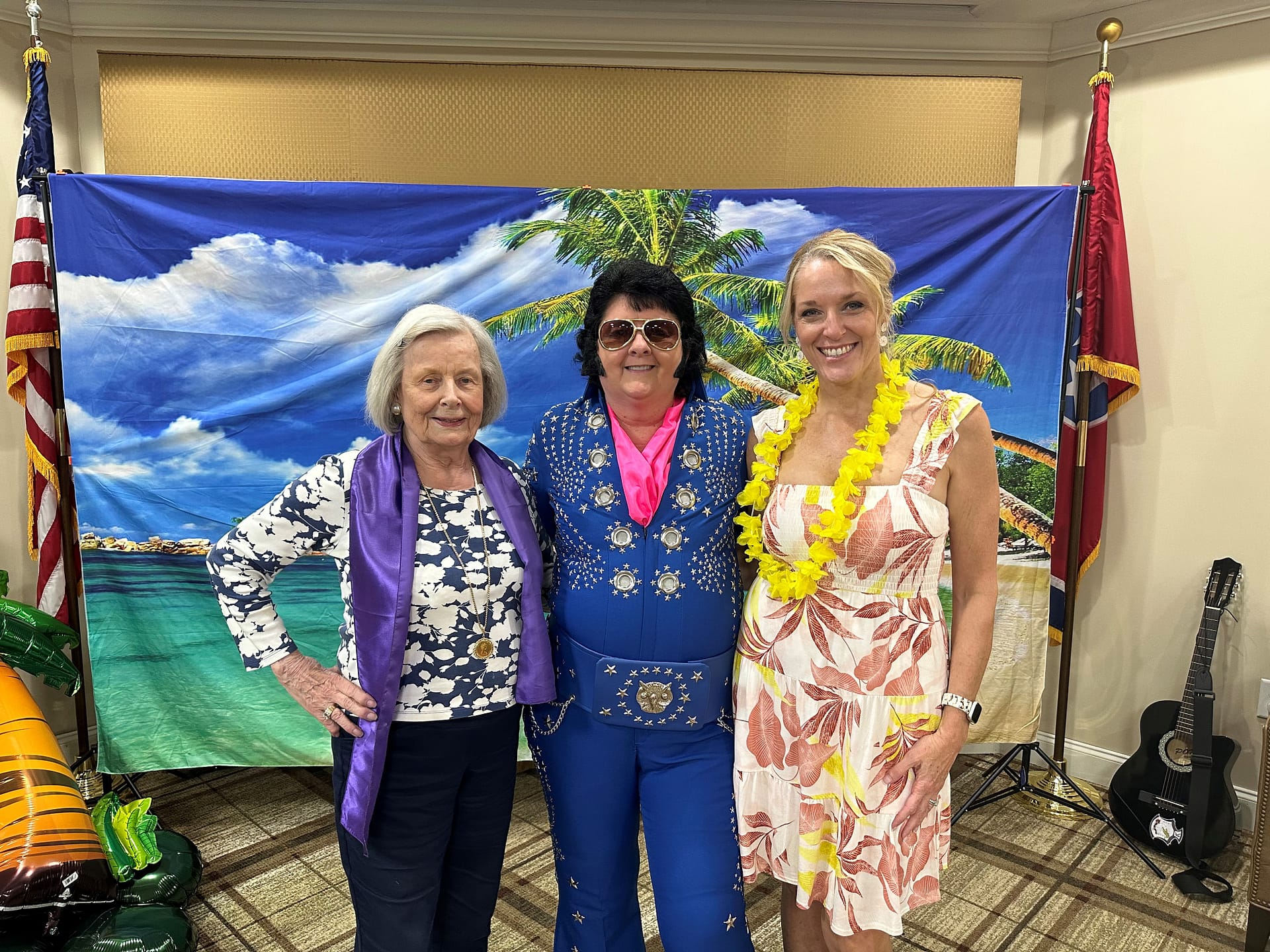 Gerda with an Elvis tribute artist and Samantha Parker, Community Relations Director at Morning Pointe of Hixson