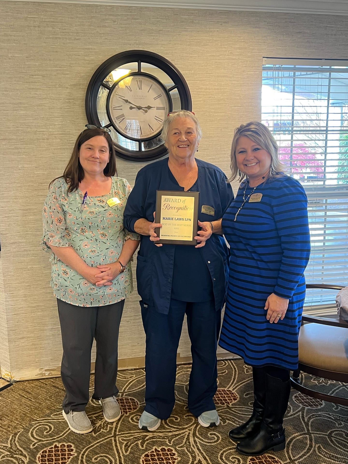 photo of Marie Laws, Best of the Best Nurse, with Kena Fields, Director of Nursing, left, and Cristy Winkler, Executive Director