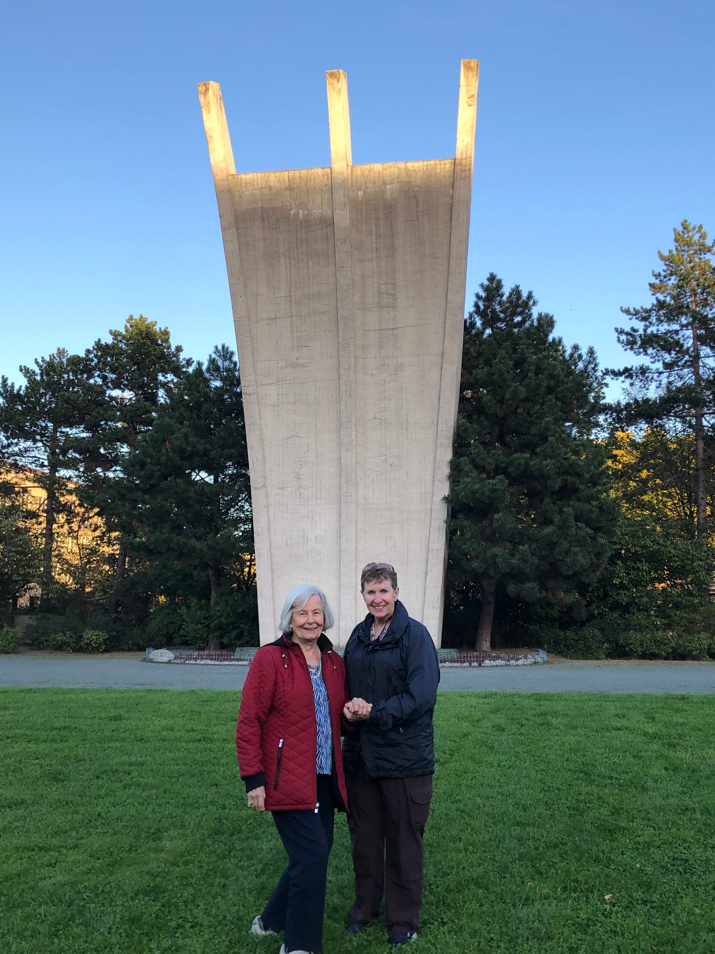 The Russians allowed the Americans and their Allies three flight corridors over Berlin. Gerda and her niece Vanessa are in front of a monument to honor of those life-saving routes through which the candy bombers flew.