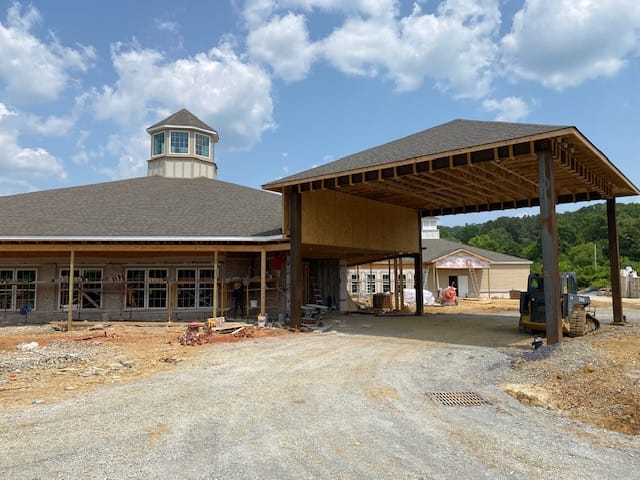 May 2023 construction photo of Morning Pointe at Happy Valley showcasing the portico