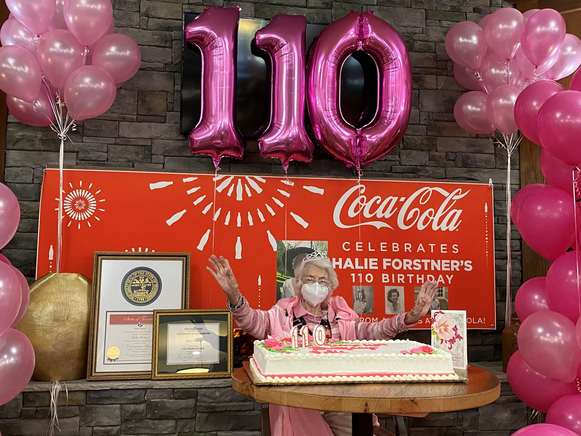 Resident Halie Forstner celebrating her 110th birthday